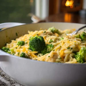 Healthy One Pot Broccoli Cheese Orzo Recipe
