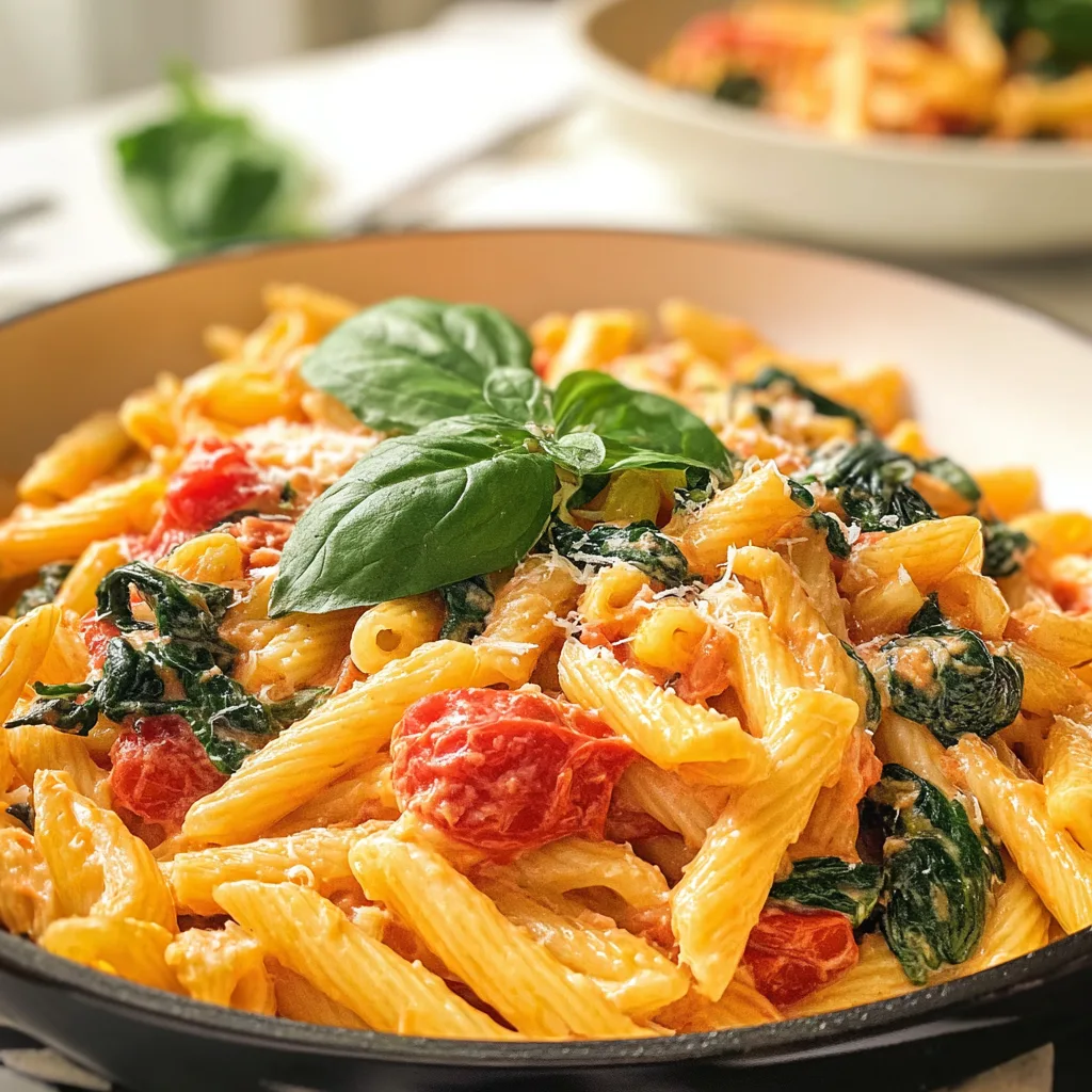 Easy to Make Creamy Tomato Spinach Skillet Pasta