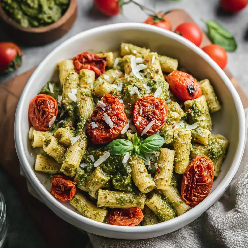 Pesto Chicken Pasta With Roasted Tomatoes