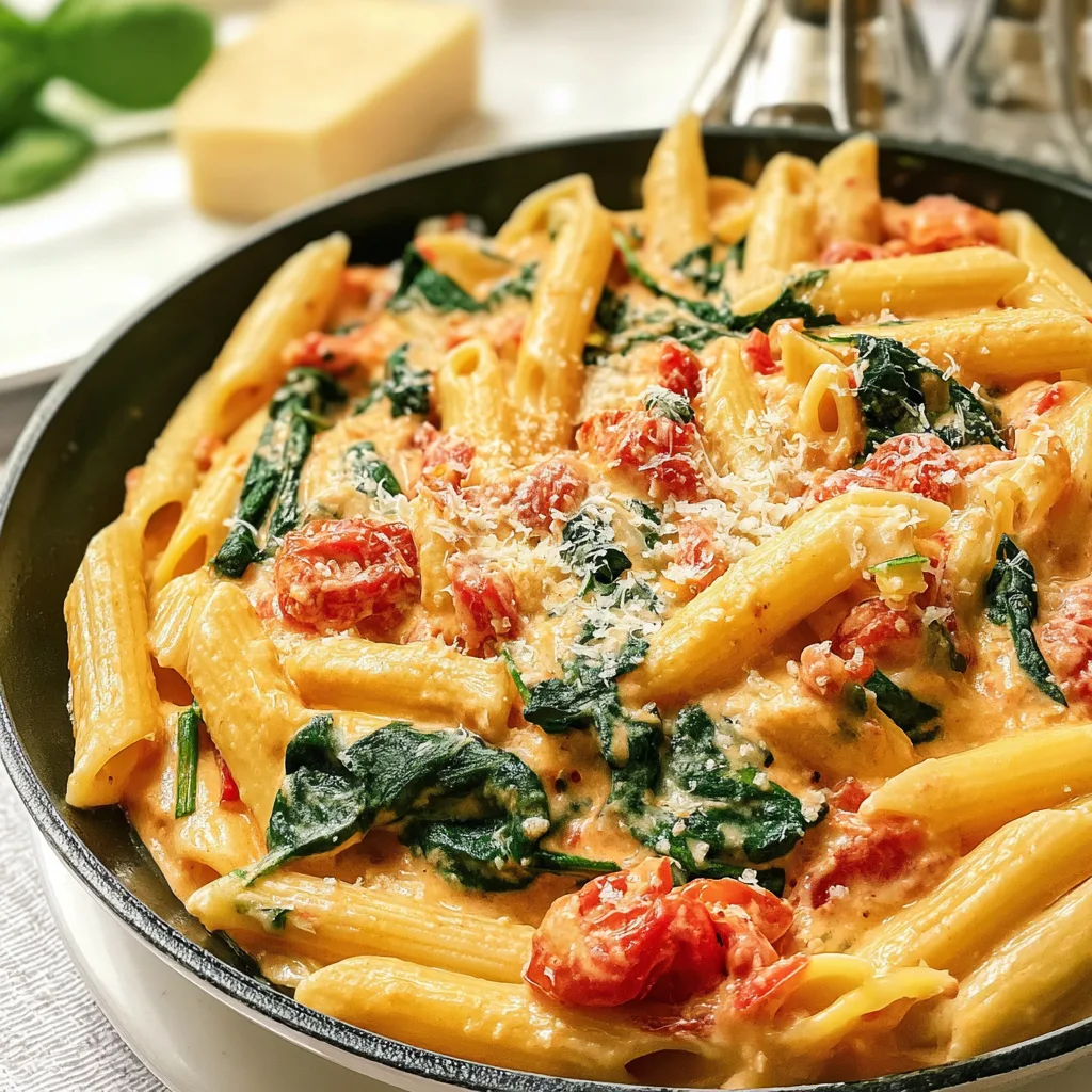 Creamy Tomato Spinach Skillet Pasta