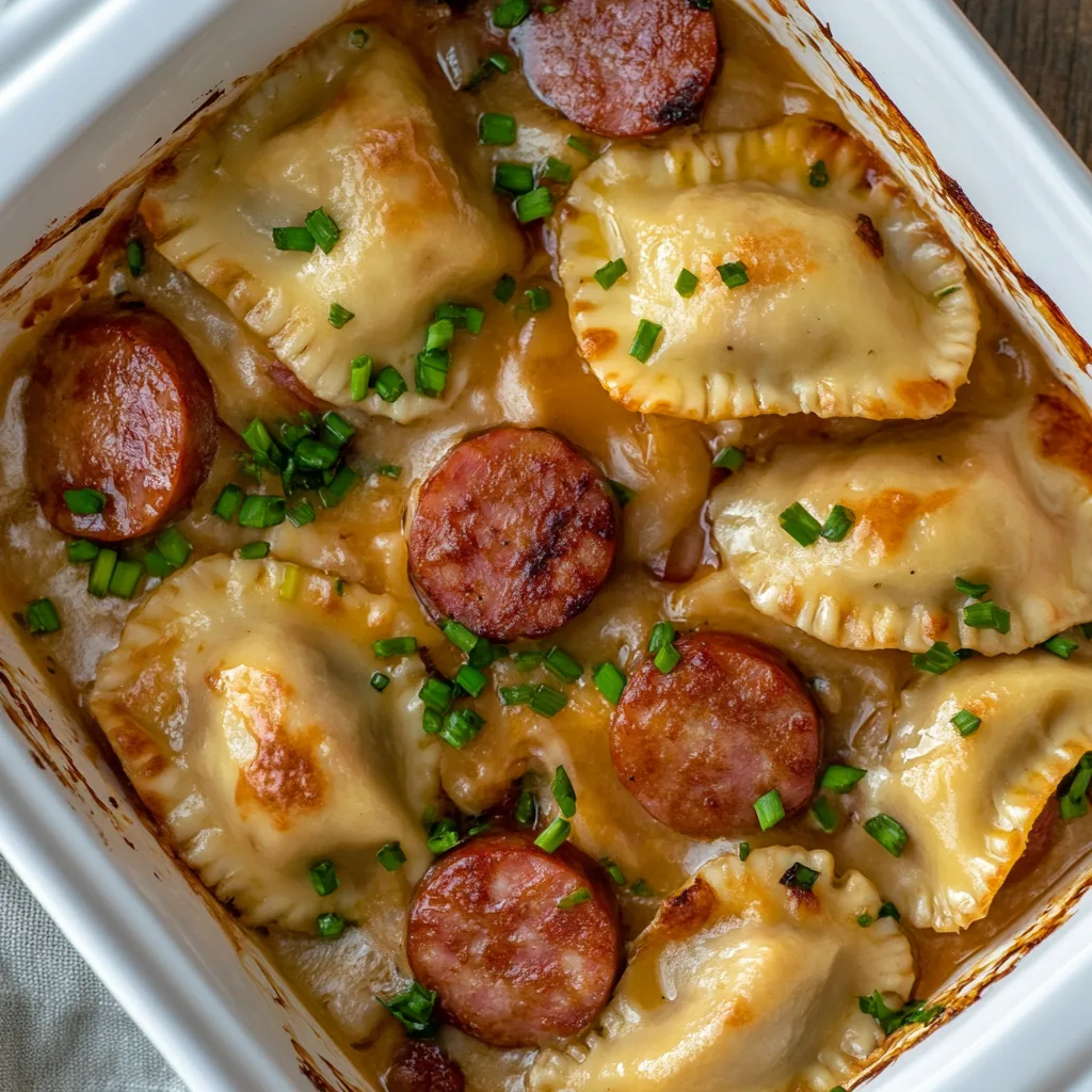 Easy Slow Cooker Pierogi and Kielbasa Bake