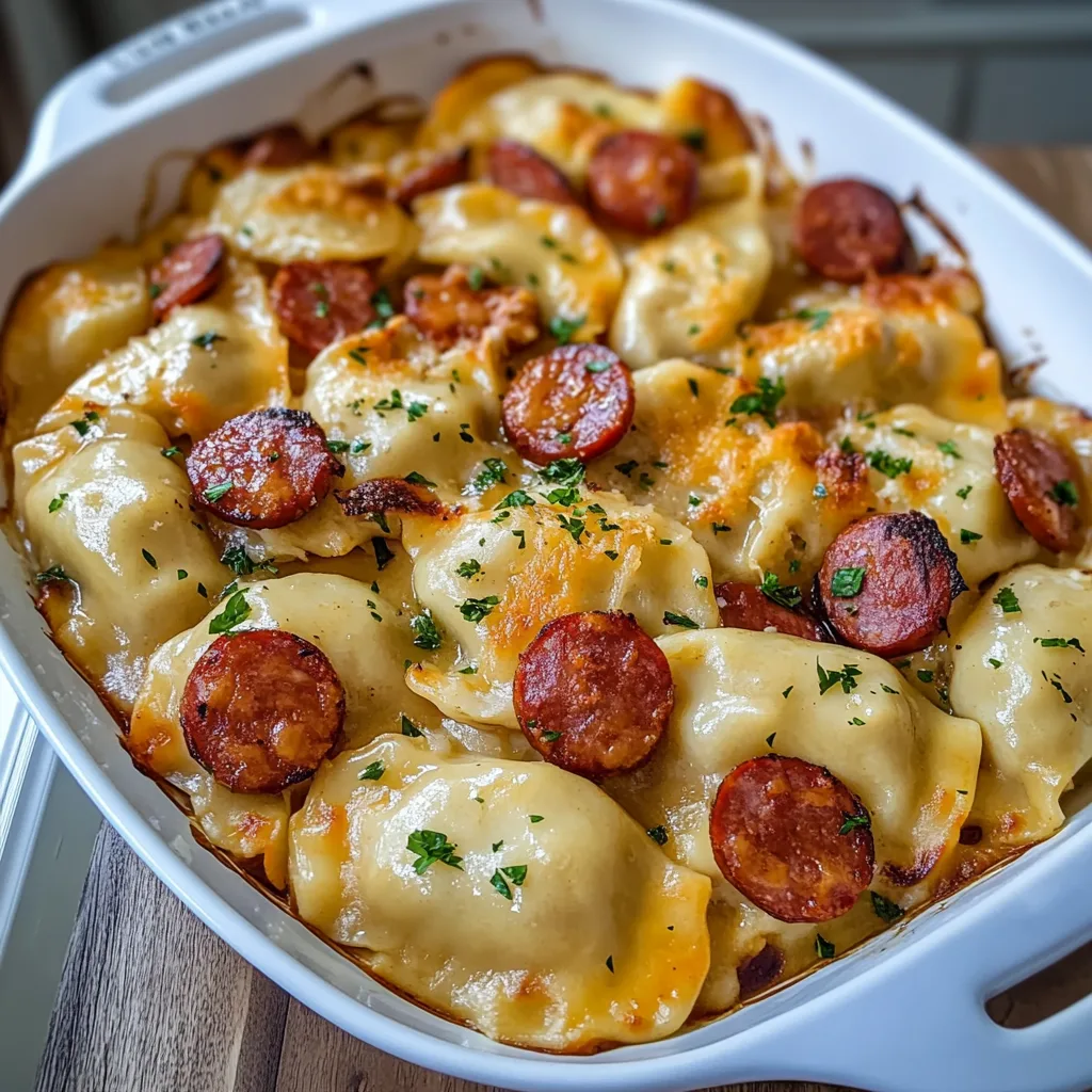 Healthy Slow Cooker Pierogi and Kielbasa Bake