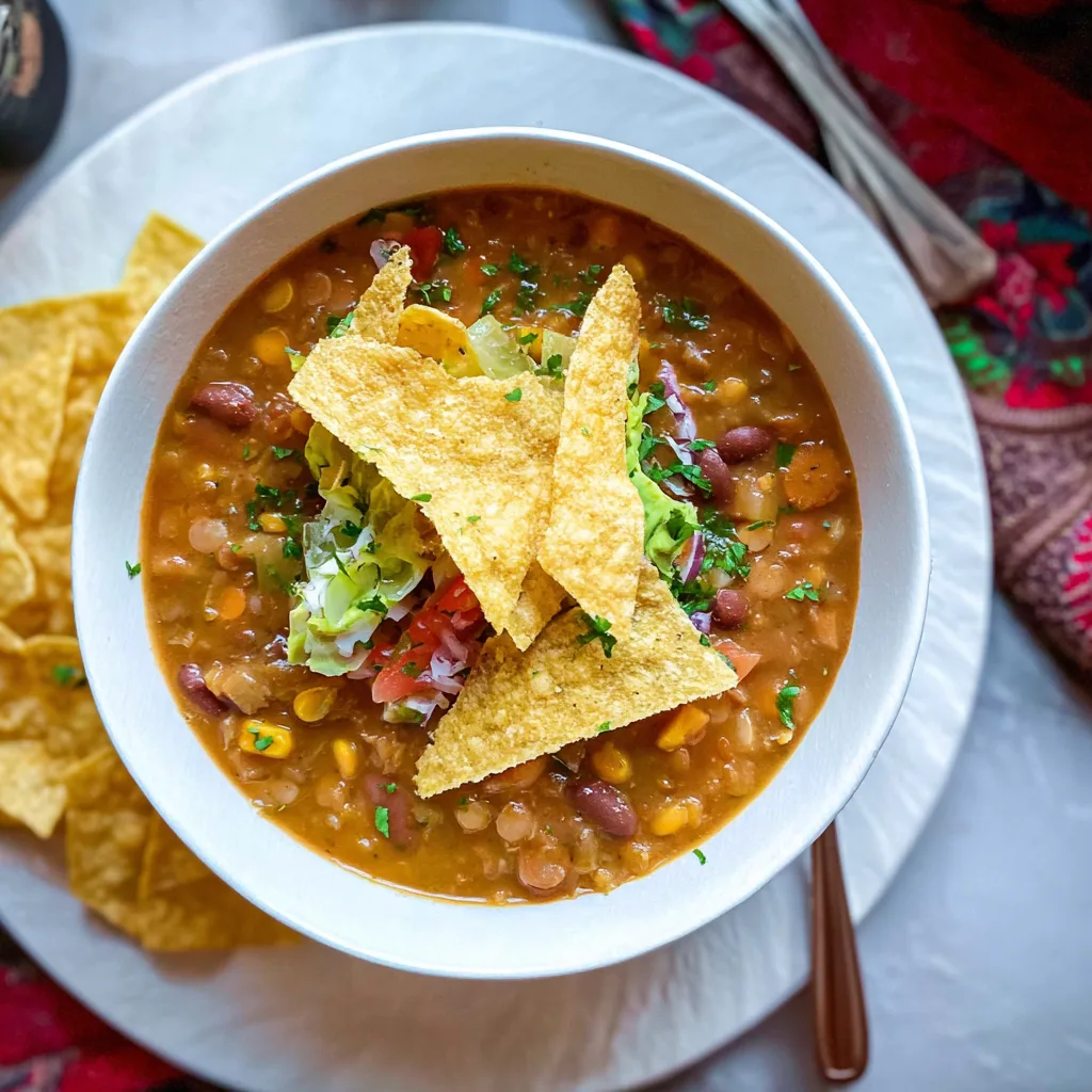 Hearty Lentil Tortilla Soup